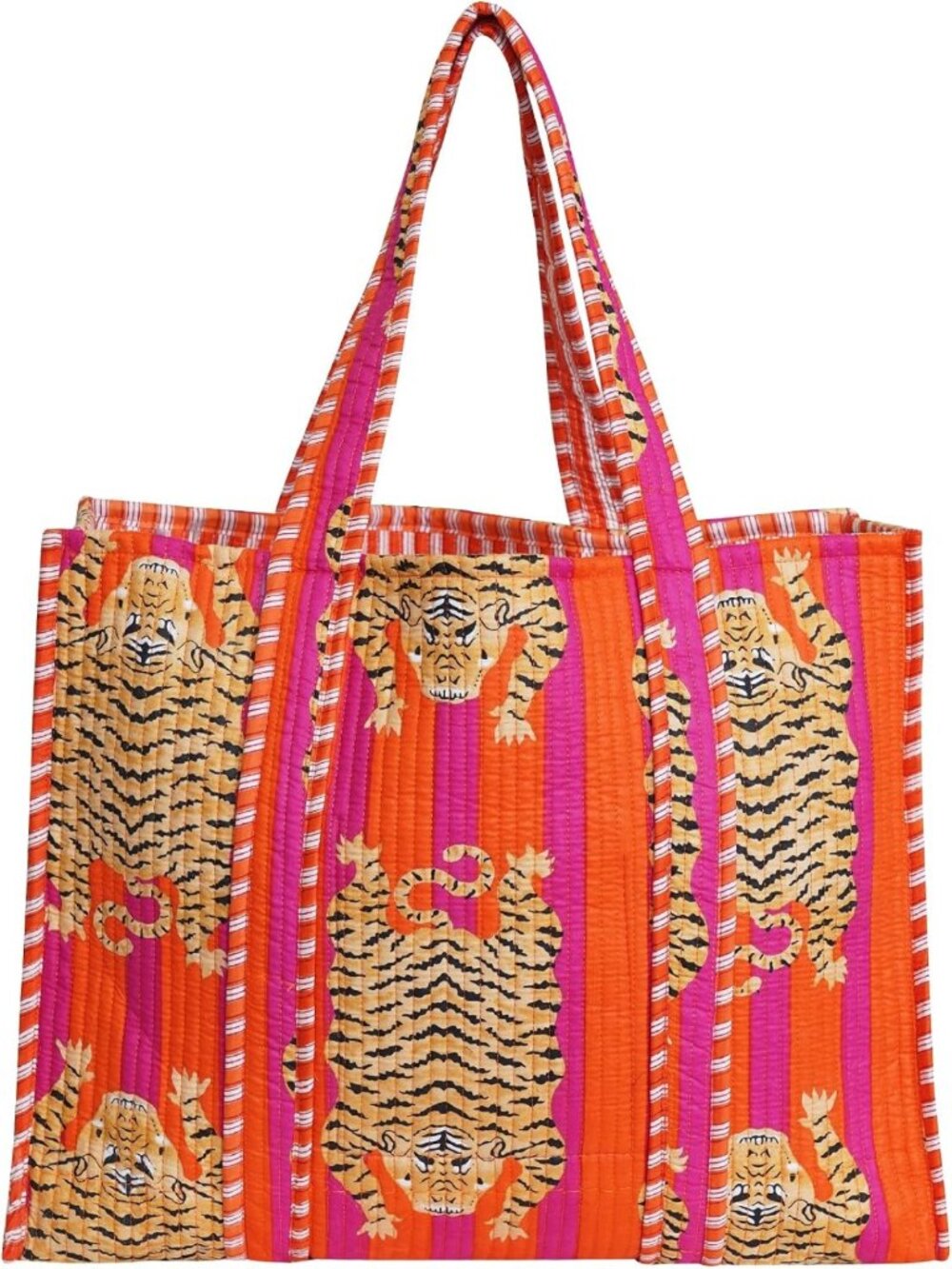 Floral Cotton Tote Bag - Handmade Block Print, Unisex Beach & Shopping Bag